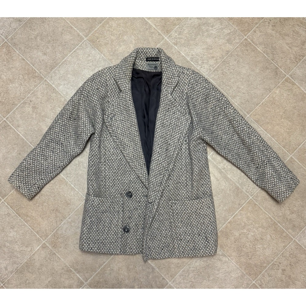Multi Gray Wool Tweed Coat Women 5/6 Country Preppy Chunky 80s Cottage Vintage